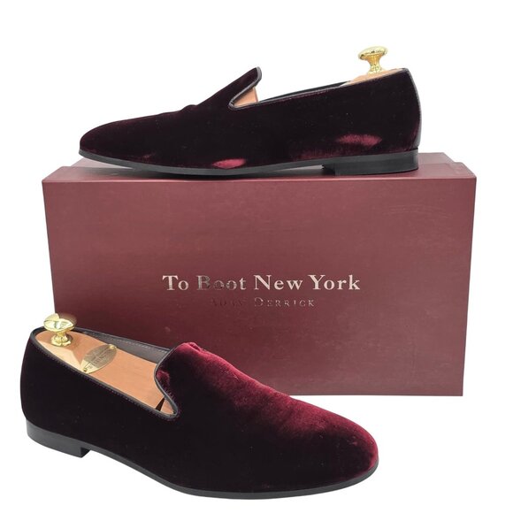 Italy To Boot Adam Derrick Mens 8M Garnet Red Velvet Dress Shoes Loafers Slipper - Picture 15 of 16